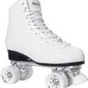 Nattork Roller Skates for Women, PU Leather High-top Quad Skates for Beginner, Indoor Outdoor 4 Wheels Double-Row Skates for Adults, White, Women's 7/ Men's 6