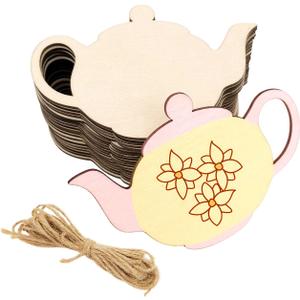 30 Pack 4 Inch Wood Teapot Cutouts Unfinished Wood Teapot Crafts Wooden Teapot Hanging Ornaments DIY Craft Gift Tags for Home Party Decoration