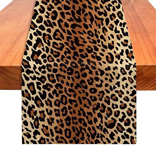 YOVOYOA Leopard Print Table Runner 72 Inches Long, Animal Style Table Runner Dresser Scarves, Wildlife Safari Burlap Dining Room Table Decor for Kitchen Farmhouse Indoor Outdoor Home Party