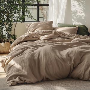 Bedsure Linen Duvet Cover King - Linen Cotton Blend Duvet Cover, PureWoven Cooling & Breathable Bedding Set for Hot Sleepers, Moisture Wicking & Durable Cover Set 3 Piece (Brown)