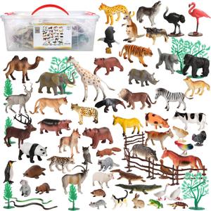 100Piece Set of Animals Figures & Accessories in Storage Container, Medium, Small