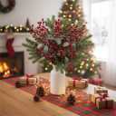 NoriStyle 10 Pcs Long Christmas Red Berry Stems with Leaves for Christmas Tree Table Decorations, 21.65 Inches Artificial Christmas Holly Berry Stems for Vases Home Indoor Wreaths DIY Decor (Red)