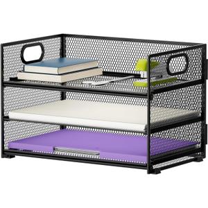 Marbrasse 3 Tier Paper Organizer Letter Tray, Mesh File Organizer with Handle, Paper Sorter Desk Organizer for Home Office Supplies (Black)