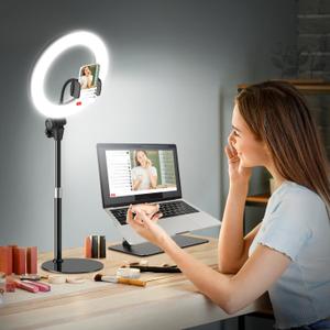 10'' Desk Ring Light with Stand – Zoom Lighting with Phone Holder for Computer・Video Calls・Conference – CRI95 LED Adjustable Circle Light, 10'' Large Lamp Head, Content Creator Friendly