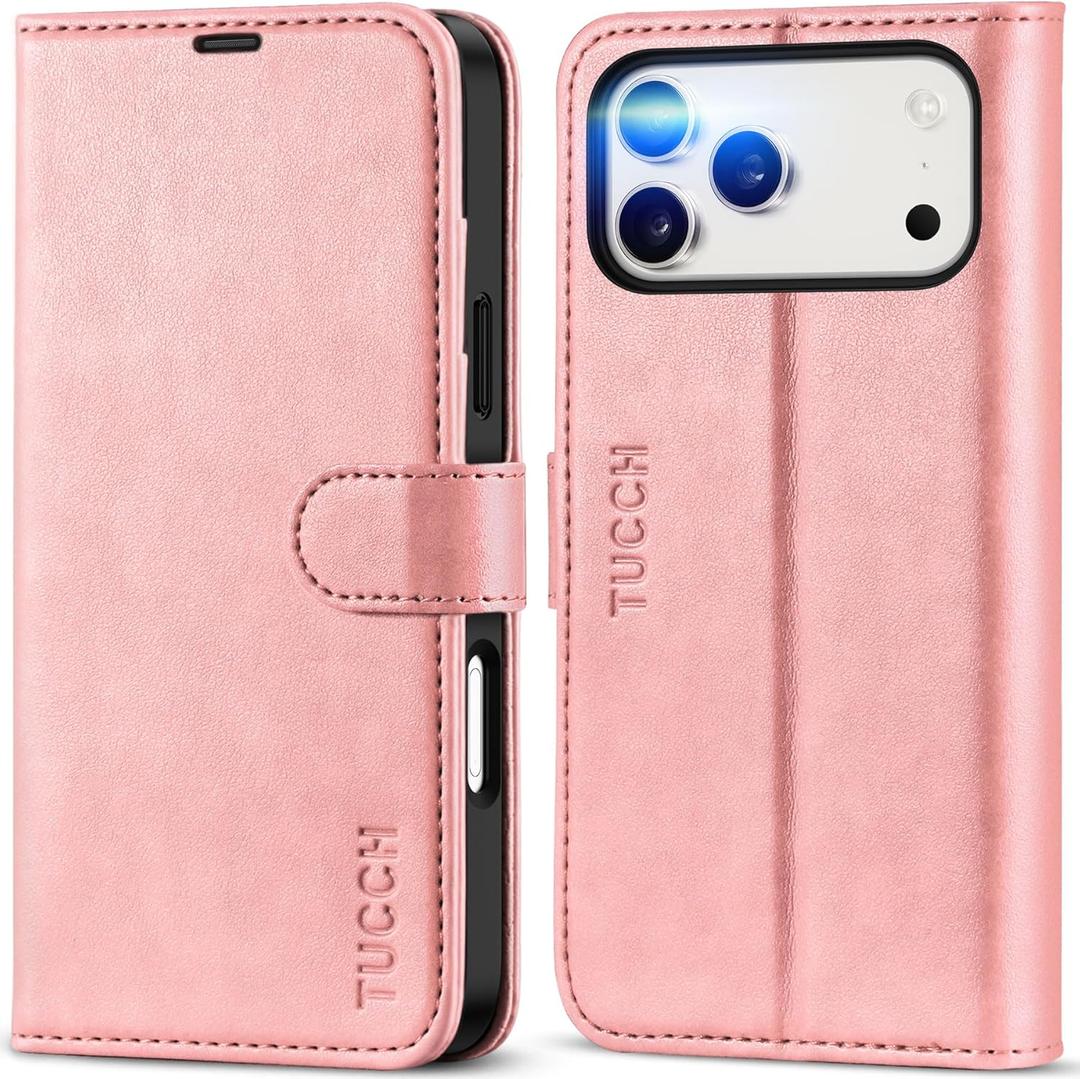 TUCCH Case Wallet for iPhone 17 Pro Max (6.9") 2025, Stand | RFID Blocking | 4 Card Holders | PU Leather | Magnetic Closure Folio Protective Cover | TPU Shockproof Inner Shell | Rose Gold