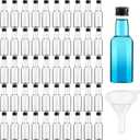 208 Mini Liquor Bottles 1.7 oz Plastic Mini Empty Spirit Bottle with Black Screw Cap Small Wine Hot Sauce Container with Caps Liquid Funnel Easy Pouring Party