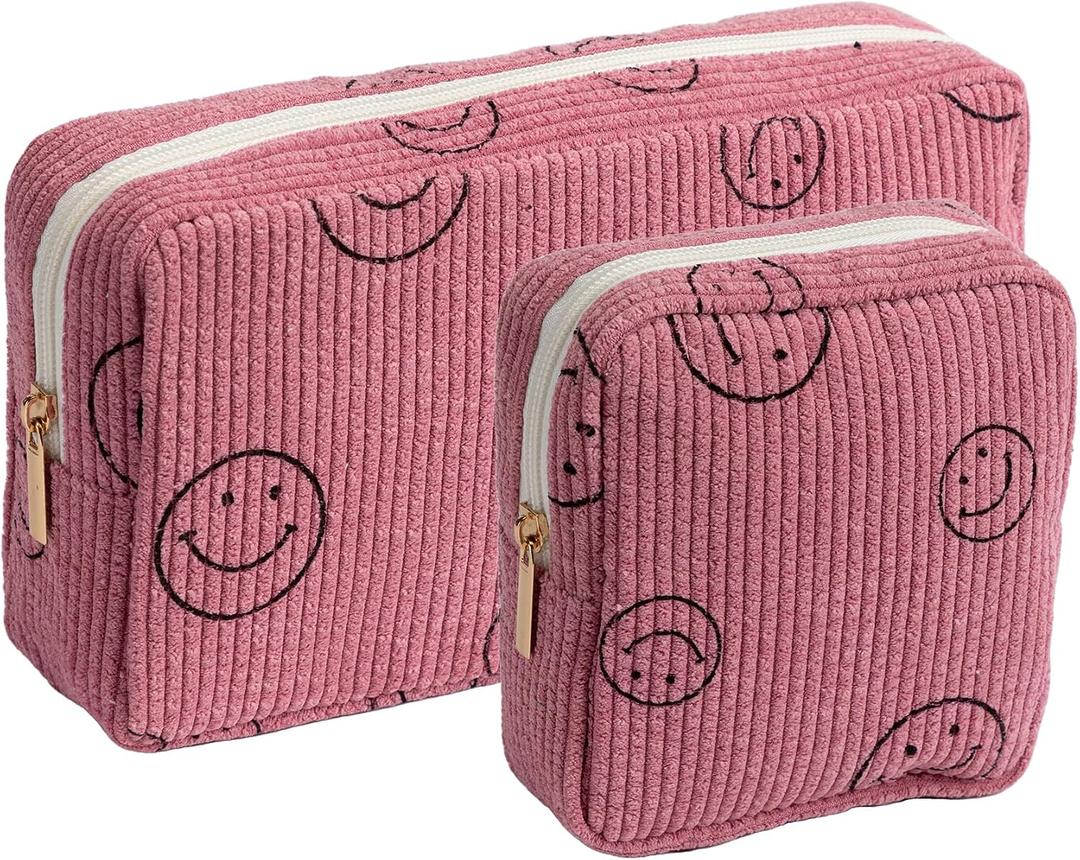 Makeup Bag Purse Cosmetics Bags Corduroy Cute Cosmetic Pouch Handbags Purses Makeup Organizer Storage for Women (2 Pack Pink) (EXP 08/18/26)