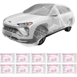Awagas Clear Plastic Car Cover 10 PCS Disposable Car Covers for Automobiles, 21.7x12.5 ft Elastic Band Car Covers Clear Waterproof Dustproof Full Car Protective Cover for All Brands of Sedan Cars