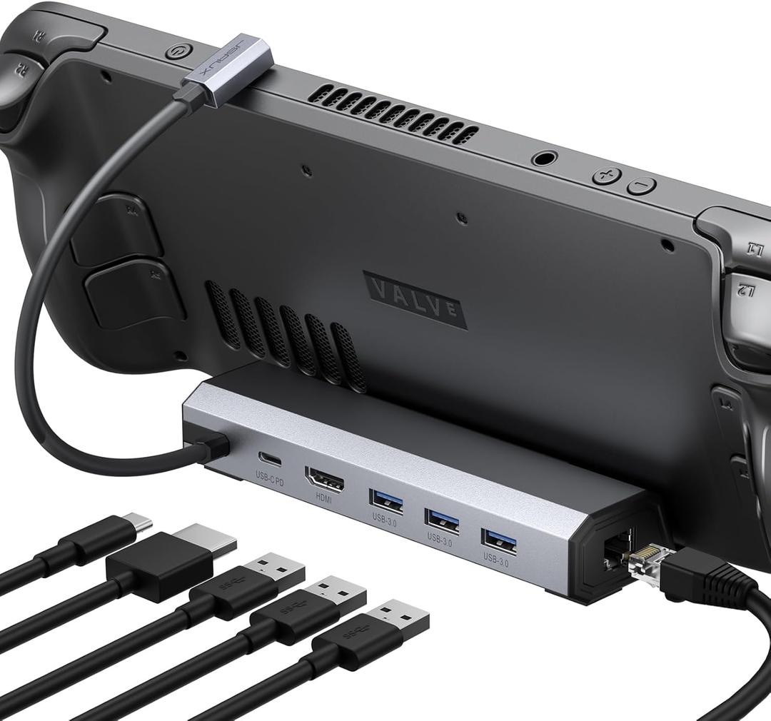 JSAUX Docking Station for Steam Deck/ROG Ally/Legion Go/MSI Claw, 6-in-1 Steam Deck Dock with HDMI 4K@60Hz, Gigabit Ethernet, 3 USB A 3.0 and 100W Charge, Compatible with Steam Deck OLED-HB0603