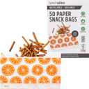 Lunchskins Recyclable & Sealable Food Storage Snack Bags, Orange Design, 50 Bags - Eco-Friendly, Made Without PFAS and BPA