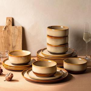TheTerra Ceramic Dinnerware Set for 6, 18-Piece Plates and Bowls Set