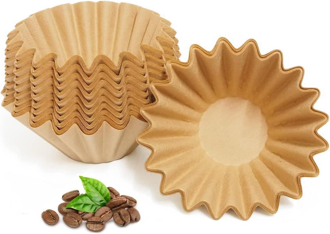 MUCXNIIY 2-5 Cup Coffee Filters, Pack of 100 Unbleached Coffee Filters 5 Cup, Thicken Natural Coffee Filter Basket for Commercial, Home Coffee Maker, Pour Over Coffee Kit (Brown, W02)