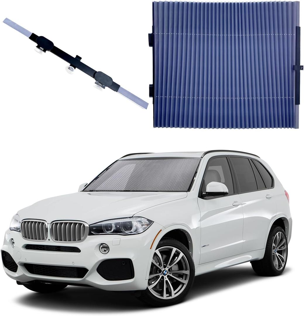 Kewucn Car Retractable Windshield Sun Shade, Folding Large Sun Visor Protector with Suckers, Auto Front Window Sunshade & Sunscreen Blocks 99% UV Rays to Keep Your Vehicle Cool (L, 27.6''60'')