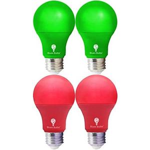 4 Pack LED Red and Green Light Bulbs - 120V E26 Base 9 Watt (60-watt Replacement) - Red and Green Bulbs for Party Decoration, Porch, Home Lighting, Christmas 4 Pack
