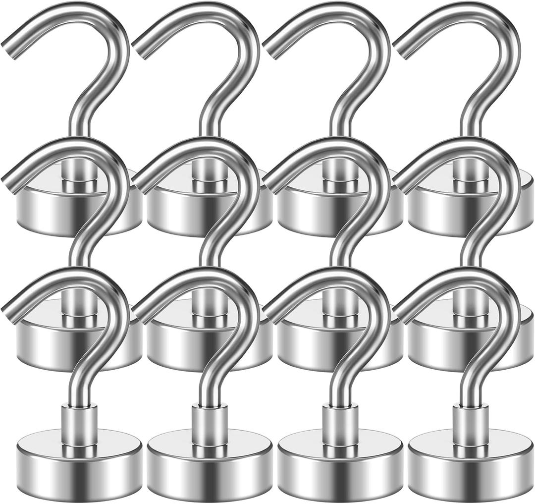 VNDUEEY 10 Pack Silver Magnetic Hooks, 22Lbs Strong Magnet Hooks for Hanging, Magnetic Cruise Hook Heavy Duty, Magnets with Hooks for Refrigerator, Grill, Kitchen, Office and Garage