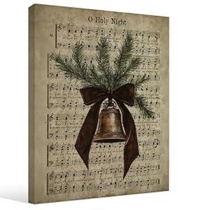 STHTTSW Vintage Christian Christmas Wall Art Decor, O Holy Night Christmas Wall Decor, Rustic Winter Bell Bow Canvas Prints Walls Decorations for Home Bedroom Living Room, Gifts for Christians 11x14