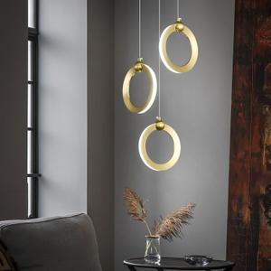 3 Ring Gold Pendant Light Modern LED Chandeliers Dimmable 18W 6000K Adjustable Kitchen Ceiling Light Fixture for Dining Room Living Room Bedroom Kitchen Island Stairway Hallway (3-Light)