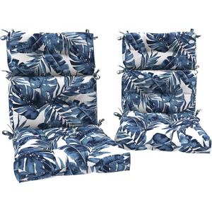 DYTXIII Outdoor High Back Chair Cushions Set of 2, Water Repellent Tufted Rocking Seat Cushions Replacement 44 x 22 Inch, Seat & Back Chair Pads for Patio, Balcony and Indoor Use -Palm Blue