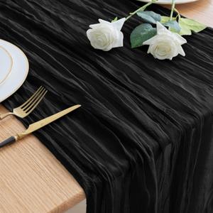Asee'm Cheesecloth Table Runner Christmas 120 Inches Long Black Boho Gauze Cheese Cloth Runner 10FT Rustic Sheer Fall Table Runners for Thanksgiving Wedding Party Baby Shower Decoration