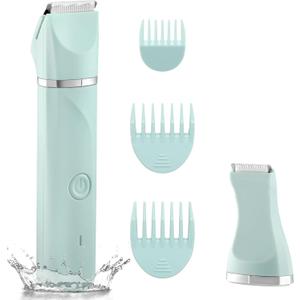 Waterproof Bikini Trimmer Women Electric Razor for Pubic Hair Women's Foil Shaver Rechargeable Shaver Removal with Snap-in Ceramic Blades IP7X Washable Head, Wet and Dry Use, Green
