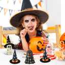 MTLEE 3 Set 6 Pcs Witch Ghost Candles with Hat Pastel Halloween Decor Girly Pink and Black Halloween Night Decor Indoor for Boo Basket Stuffers Room Table Centerpieces