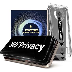 OneFish 2 Pack Privacy Screen Protector for iPhone 13 Pro Max/14 Plus - 4-Way 360 Anti-Spy Tempered Glass, 9H Hardness, 3D Curved Edges, Case-Friendly & Easy Installation