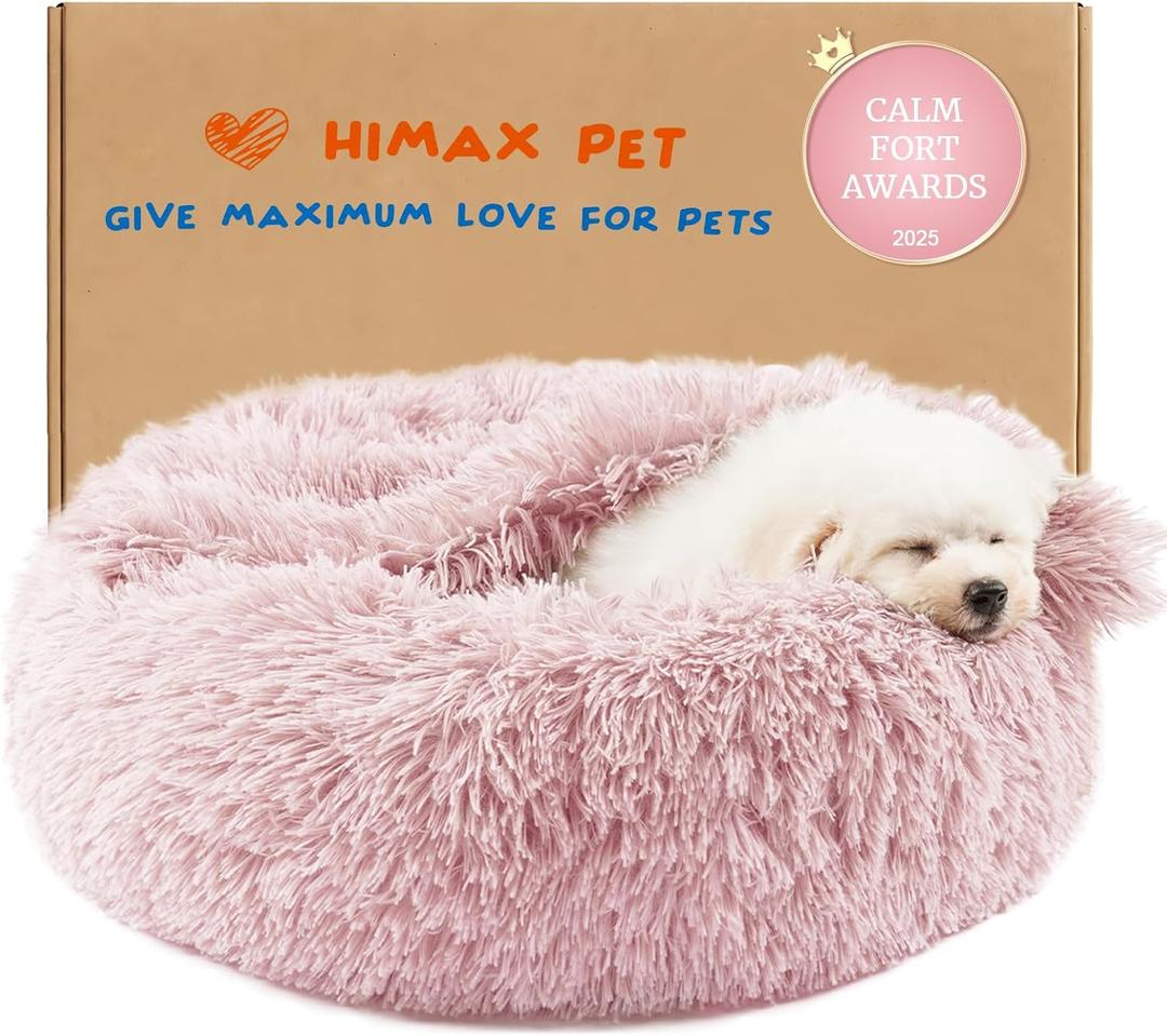 Himax Dog Beds for Small Dogs&Cats, Comfort Dogs Beds with Blanket Attached, Calming Anti-Anxiety Fluffy Dog Bed Washable (20"/26"/35") Pink