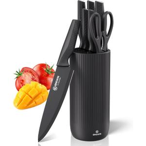 Knife Set, Brewin Kitchen Knife Set, Knives Set for Kitchen, Universal Knife Block, Utility Knife Block Set, New Home Essentials, Apartment Essentials, Dishwasher Safe (Charcoal)