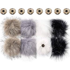 Boao 8 Pcs Faux Fur Pompoms for Hats with Removable Press Button Faux Fur Fluffy Pompom Balls Knit Hats Clothing Accessories for Bobble Hat Knitting Shoes Scarves Bag(1 Color)