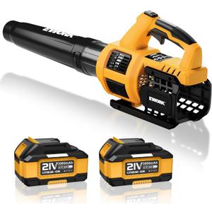 EWORK Cordless Leaf Blower 21V Electric Leaf Blower with (2) 3.0Ah Batteries and Fast Charger, Variable Speed, Turbo Mode, Battery Powered Handheld Leaf Blowers for Lawn Care and Clearance Yard Leaves (Yellow)