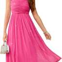Wedtrend Sparkly Sequin Dress Ruffle Strap 80s Prom Dress Long Formal Dresses for Women (Pink, M)
