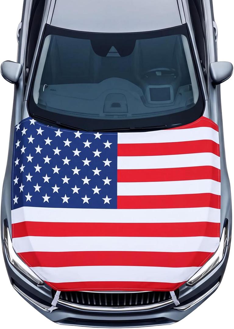 1 Pack American Flag Car Hood Cover 63 x 47 Inch Car Hood Cover | 250th Anniversary Weatherproof Car Hood Cover with Adjustable Elastic Straps, Ideal for Trucks Cars Suvs All Seasons Outdoor