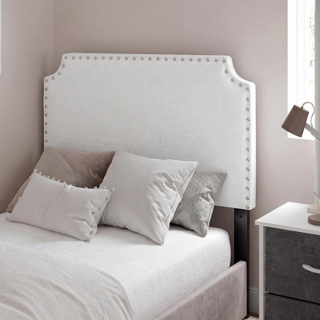 Colingmill Twin Size Contoured Headboard with Studded Upholstery, 40 Inch