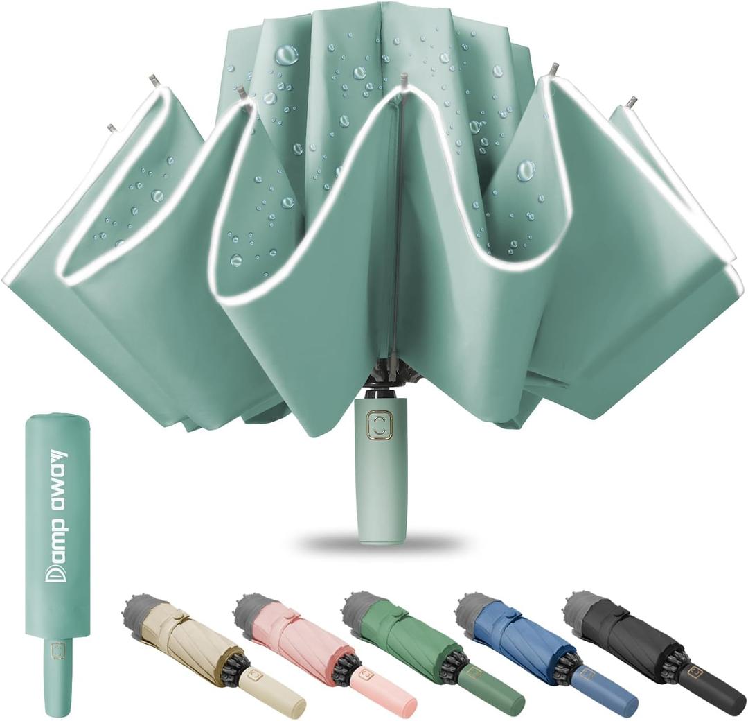 Windproof Travel Umbrella for Rain, Large Portable Reverse Folding Car Umbrella, Inverted Design, Compact Auto Open Close with Durable Waterproof Canopy, Fits Backpack/Women Men, 45.6 Inch (1 CYAN)