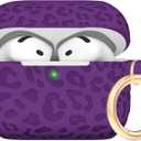 Engraved Leopard Case Compatible with AirPods 4th Generation Cover with Keychain, Skin Soft Cover for Compatible with AirPods 4 Case Full Protection,Front LED Visible, Dark Purple