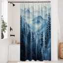 Navy Blue Forest Shower Curtain Dark Blue Mountain Nature Shower Curtains for Mens Bathroom Decor, Waterproof Fabric with Hooks, 36x72in