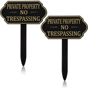 Amyhill Private Property No Trespassing Sign with Stake, 7.09 x 3.54 Inches Self Adhesive Modern Design Garden Statement Plaque Warning for Garden Indoor Outdoor Use(2 Set)