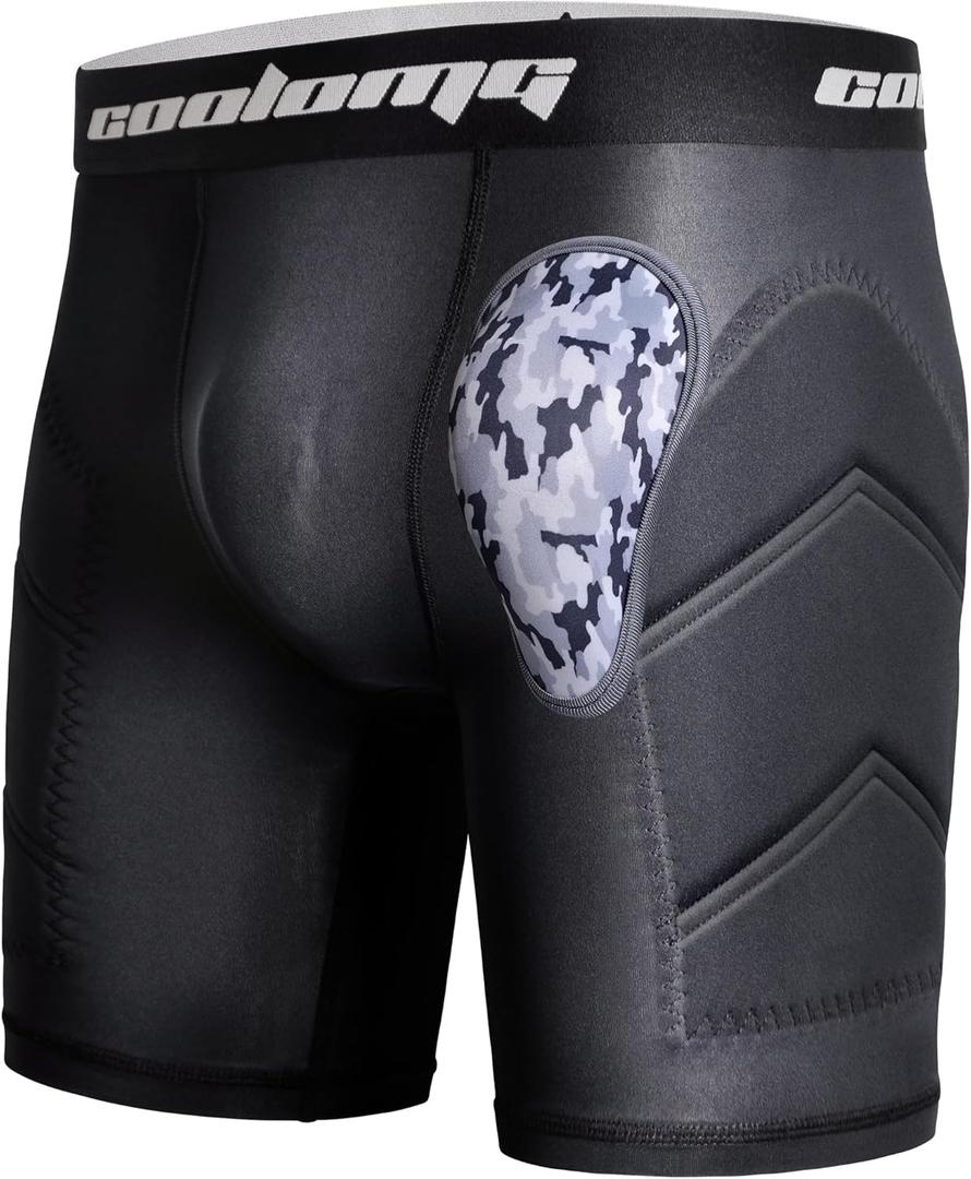 COOLOMG Adult Men Baseball Sliding Shorts with Cup Pocket Protective Padded Sliders Compression Cup Underwear for Football Lacrosse, Medium