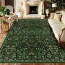 57 Dark Green Washable Floral Area Rug,Vintage Boho Soft Low-Pile Living Room Rugs, Stain Resistant Botanical Non-Slip Carpet for Bedroom,Dining Room, Kids Nursery,Home Decor