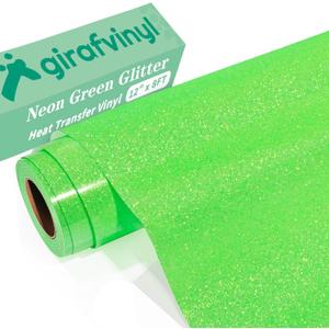 GIRAFVINYL Neon Green Glitter HTV Vinyl, Lime Green Glitter Iron on Vinyl Heat Transfer for DIY T-Shirt, Fabric Appearance, 12" x 8ft Easy to Weed