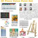 48 PCS Paint Kits for Kids with Writing Tablet, 12 Acrylic Paints, 12 Markers, 10 Brushes, 6 Canvas Panels, 3 Coloring Books Wood Easel, Paper Pad for Beginner Toddlers