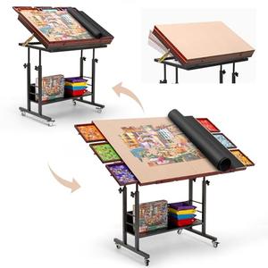 Tektalk 2000 Piece Foldable Jigsaw Puzzle Table with Angle & Height Adjustment, Jigsaw Board with 2 Felt Cover & 8 Sorting Drawers, Puzzle Easel with Legs, Enclosed with 4 Roller Wheels (Black)
