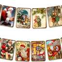 3 x Christmas Banner Vintage Xmas Decor Paper Banner Sign Xmas Home Office Retro Decor Banners for Christmas Party Fireplace Wall Window Holiday Party Decorations
