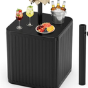 Outdoor Umbrella Stand, Free-Standing Umbrella Side Tables, Patio Umbrella Water Fill Base, Fluted Outdoor Side Table Umbrella Stand, Black | Free-Standing