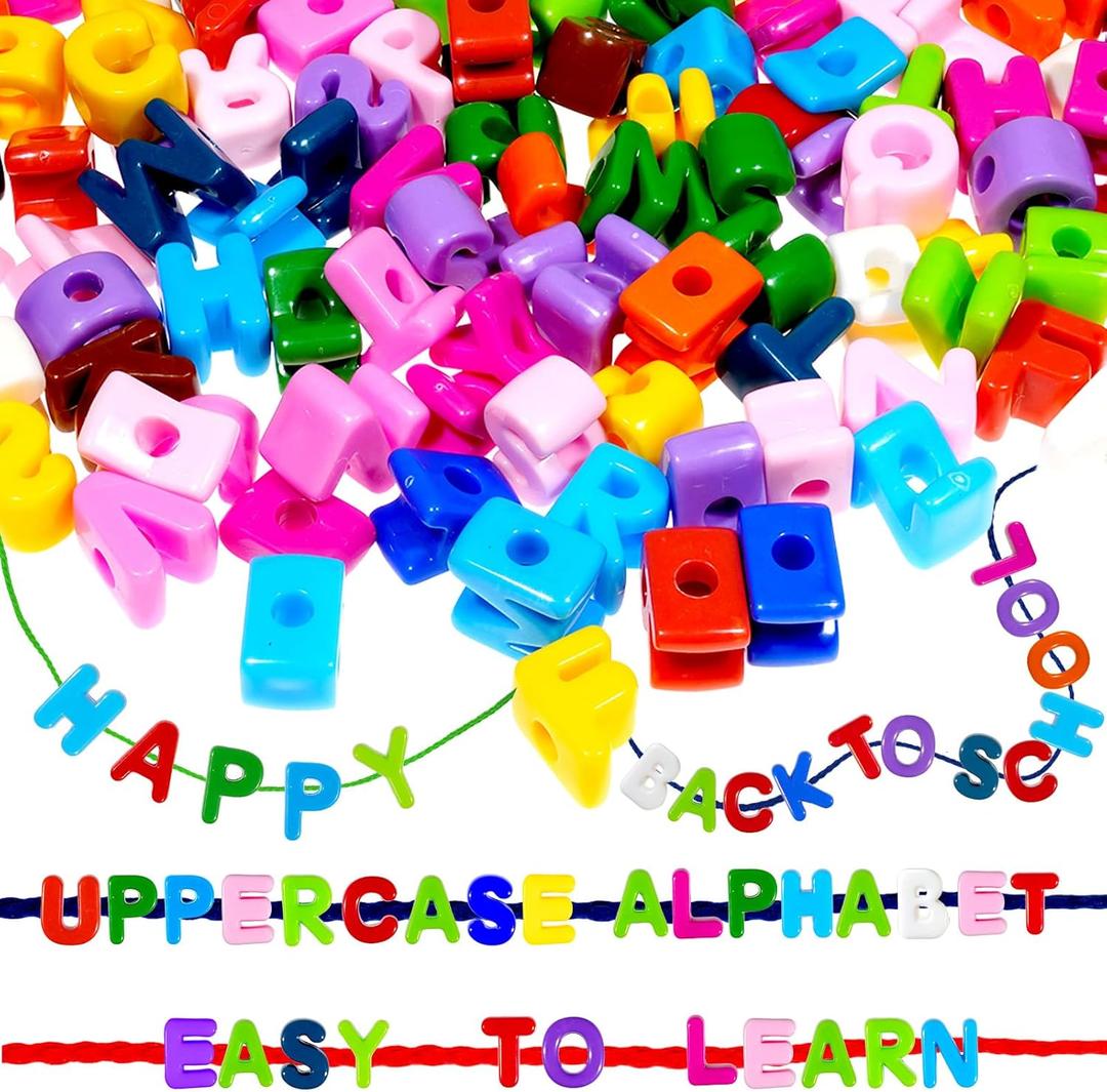 Bbiamsleep 212 Pcs Lacing Letters Beads, Colorful Mixed Uppercase Lacing Alphabet Beads with 12 Laces for Fine Motor Skills Spelling and Training