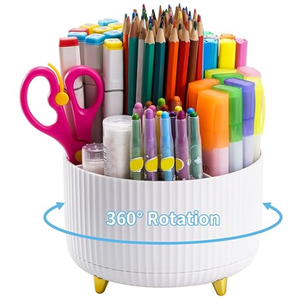 Marbrasse Desk Organizer, 360-Degree Rotating Pen Holder, Desk Organizers and Accessories with 5 Compartments Pencil Holder, Art Supply Storage Box Caddy for Office, Home（White）