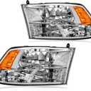 Headlight Assembly, Compatible with 2009-2018 Dodge Ram 1500/2010-2018 Ram 2500 3500 4500 5500(Only fit factory quad beam halogen headlights) Chrome Housing Amber Reflector
