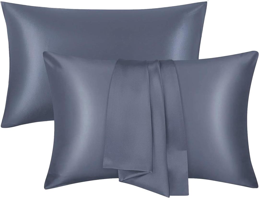 Silk Satin Pillow Cases Standard Size Set of 2 with Envelope Closure Skin & Hair Friendly Gifts 20"x 26" Space Grey