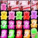 24 Pack 6 Color Light Valentines Favor Puffer Balls Bear Valentines Gifts for Kids with Cards Classroom School Exchange Prefilled Stress Relief Squeeze Fidget Toy Flashing Glow in Dark Prize Girls Boy