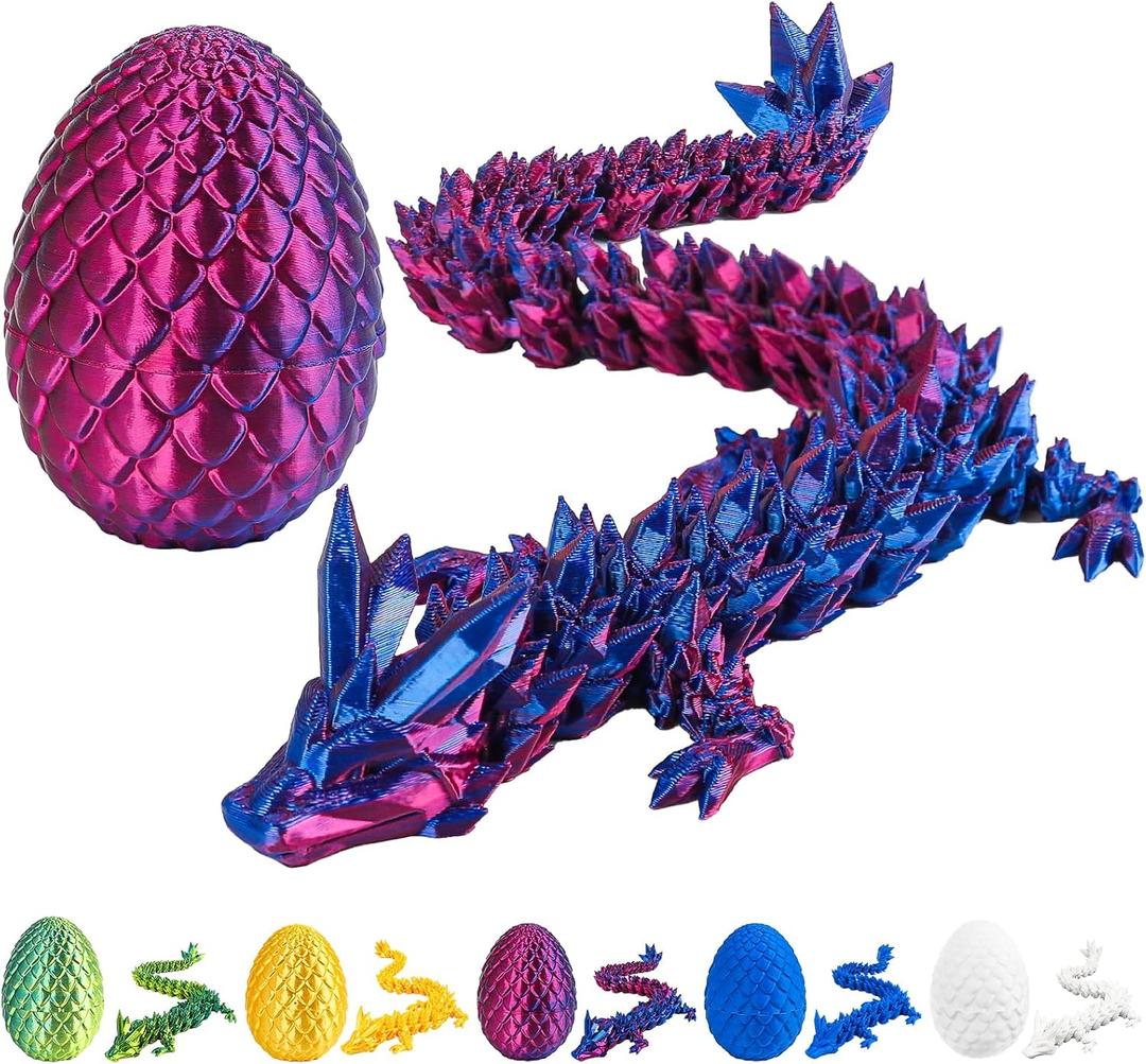 3D Printed Dragon Egg with Dragon Inside,12 Inch 3D Printed Dragon Egg Fidget ToyHome Office Decor Executive Desk Toys for Autism/ADHD (Laser Purple)